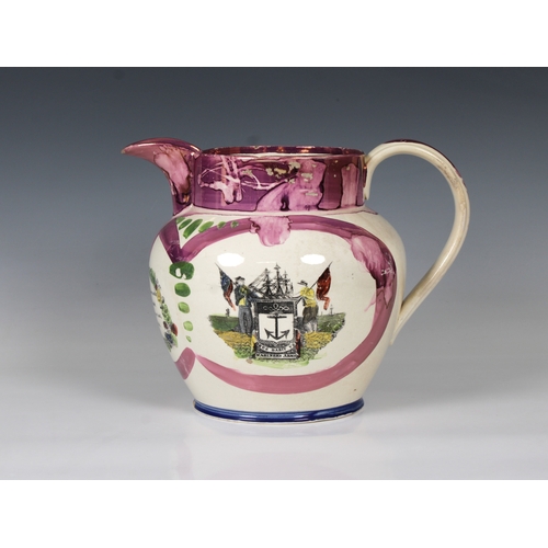 475 - A North Shields, Tyneside pink lustre jug c.1840, attributed to Cornfoot, Carr & Patton, Low Lights,... 