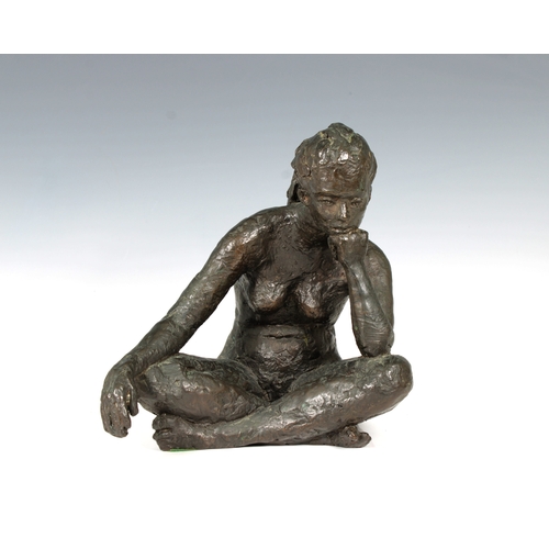 518 - Kate Denton MRSS (English, b.1954) Contemplation, patinated bronze, signed lower edge "K Denton... 