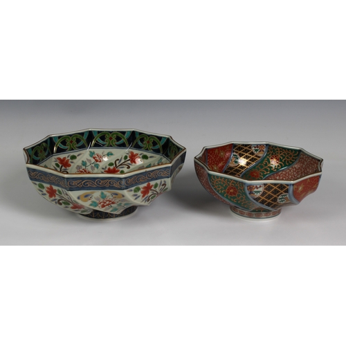 523 - Two 20th century Japanese ten sided Hayashi Kuro porcelain bowls hand painted polychrome and gilded ... 