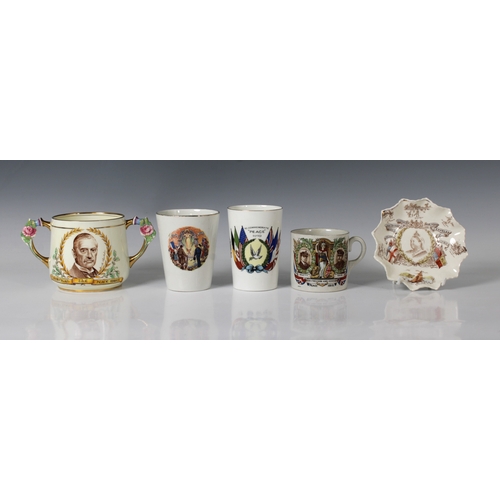 537 - A Paragon ceramic two handled cup commemorating "Chamberlain the Peace Maker" "A Perp... 