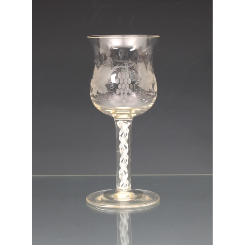 542 - A large modern etched air twist wine glass 20½ cm. high.