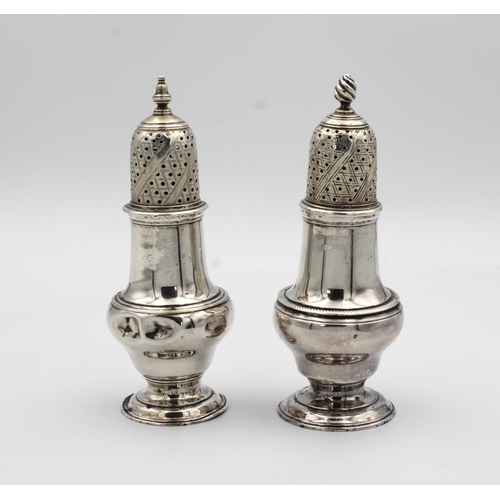 547 - Two early George III silver baluster pepper pots John Delmester, London, 1761 & 1764, of similar des... 