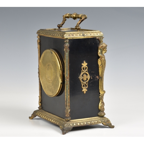 59 - A French ebonised mantel clock with gilt decoration by Japy Freres C.1880 the white enamel dial with... 