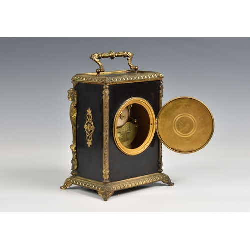 59 - A French ebonised mantel clock with gilt decoration by Japy Freres C.1880 the white enamel dial with... 