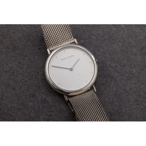 591 - Georg Jensen - A silver wristwatch (does not seem to be working) 29mm silver dial with dot indicator... 