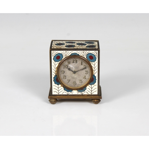 593 - Zenith 8-Day Cloisonne Miniature Clock square case with floral design, the face marked "Zenith ... 