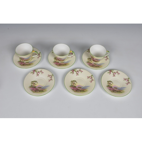 6 - A set of 5 (Cups) Aynsley pink heather pattern coffee cans and saucers. The photo shows 6 Cups 1930s... 