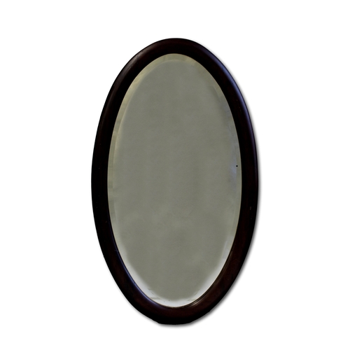 633 - An oval mahogany hall mirror with bevelled glass 65.8cm. long.