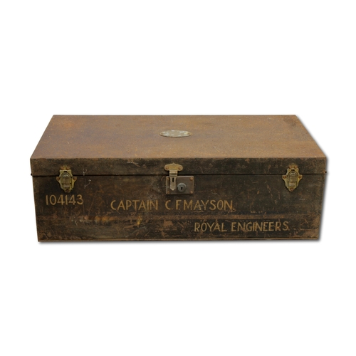 653 - An early 20th Century Military trunk The metal body raised on two wooden stretchers, formerly owned ... 