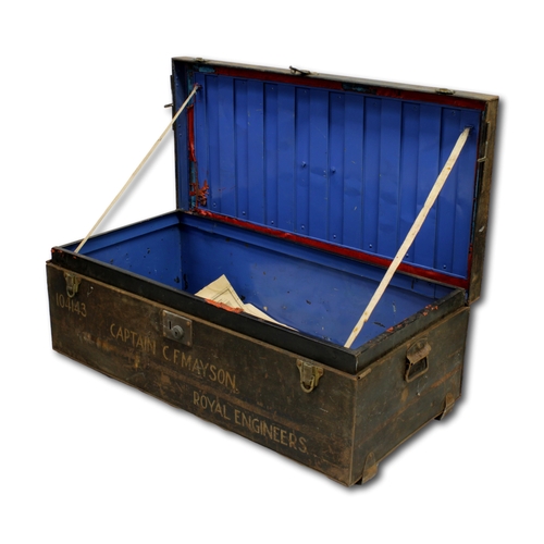 653 - An early 20th Century Military trunk The metal body raised on two wooden stretchers, formerly owned ... 