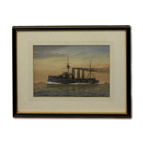 12 - George Gray (British, 20th Century), , H.M.S Lancaster, Signed, inscribed and dated 1904, watercolou... 