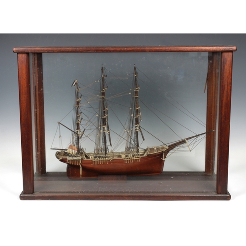 20 - A 19th Century Napoleonic prisoner of war made model ship, the three masted frigate mounted on a lat... 