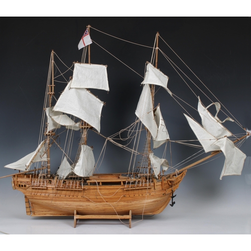 27 - A detailed wooden model of , HMS Bounty 1787, , made by Pirate & Co. Ltd Mauritius circa 2000, with ... 