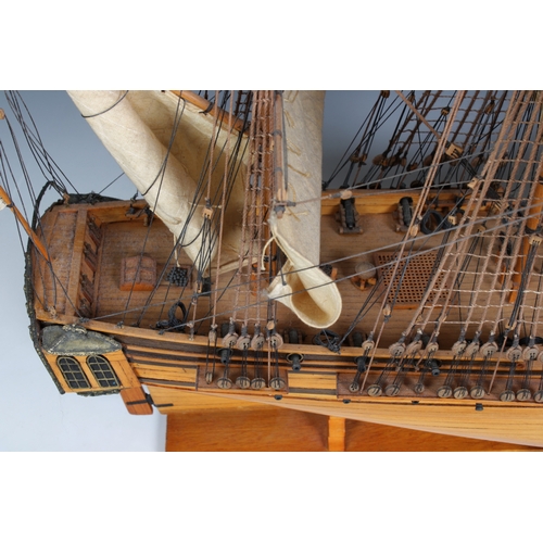 29 - A model of H.M.S. Unicorn, the British 32 gun frigate, of wooden construction, with unicorn figurehe... 