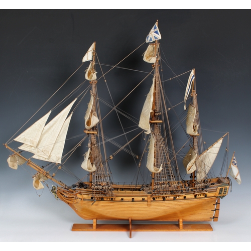 29 - A model of H.M.S. Unicorn, the British 32 gun frigate, of wooden construction, with unicorn figurehe... 