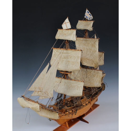 29 - A model of H.M.S. Unicorn, the British 32 gun frigate, of wooden construction, with unicorn figurehe... 