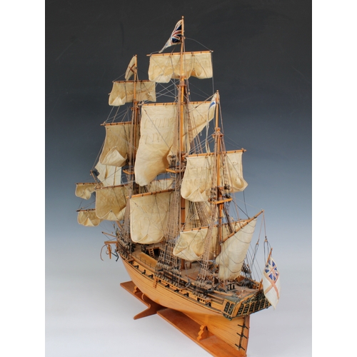 29 - A model of H.M.S. Unicorn, the British 32 gun frigate, of wooden construction, with unicorn figurehe... 