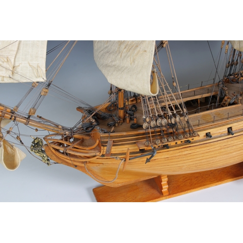 29 - A model of H.M.S. Unicorn, the British 32 gun frigate, of wooden construction, with unicorn figurehe... 