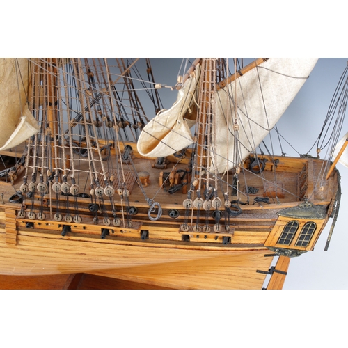 29 - A model of H.M.S. Unicorn, the British 32 gun frigate, of wooden construction, with unicorn figurehe... 