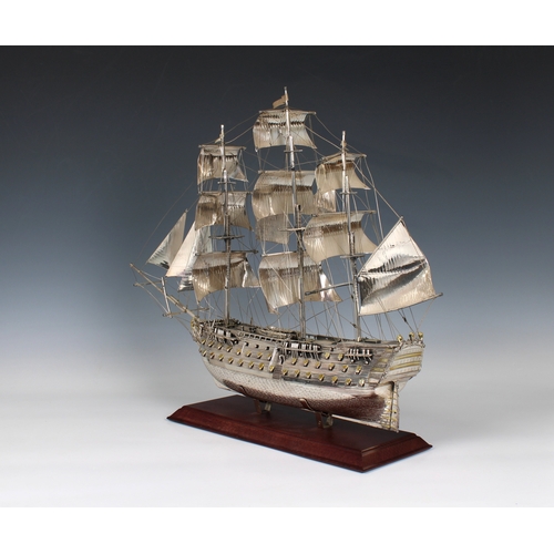 31 - An Italian silver & parcel gilt model of H.M.S Victory 1765, post 1968 mark for Florence, also stamp... 