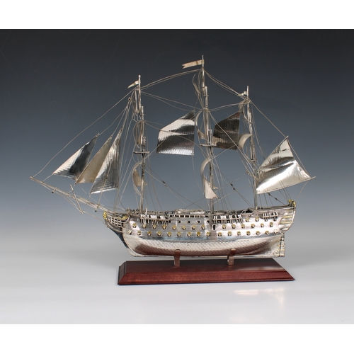 31 - An Italian silver & parcel gilt model of H.M.S Victory 1765, post 1968 mark for Florence, also stamp... 