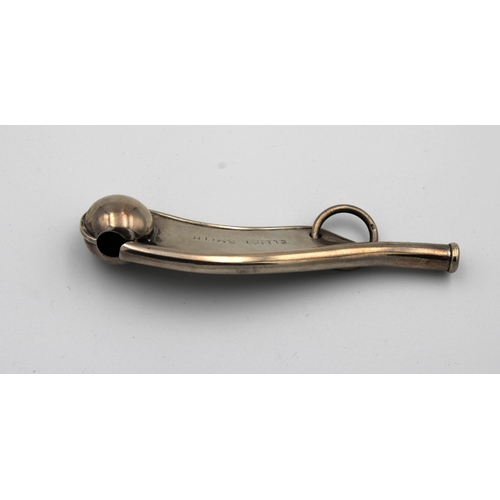 38 - An Edwardian silver Navy Bosuns whistle, George Unite, Birmingham, 1906, of typical plain form with ... 