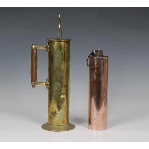 62 - A late 19th century brass steam ship salinometer / engine room test jug, of tapering cylindrical for... 