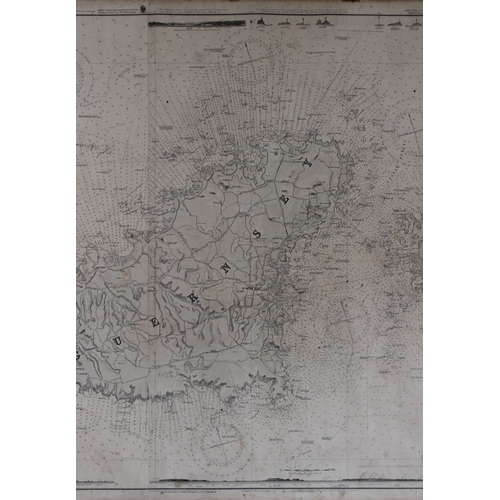 77 - A large 19th century Channel Islands sea chart, 'Guernsey, Herm and Serk, surveyed by Commander Sidn... 