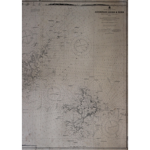 77 - A large 19th century Channel Islands sea chart, 'Guernsey, Herm and Serk, surveyed by Commander Sidn... 