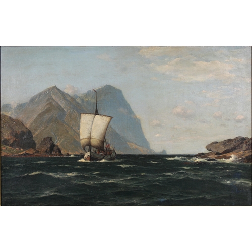 89 - Laurits Bernhard Holst (Danish, 1848-1934), Norwegian ship sailing in a fjordSigned and indistinctly... 