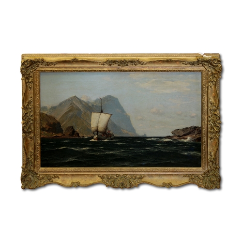 89 - Laurits Bernhard Holst (Danish, 1848-1934), Norwegian ship sailing in a fjordSigned and indistinctly... 