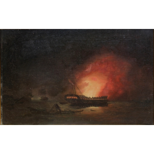 14 - Attributed to Thomas Butterworth (British, 1768-1828), Burning the hulkoil on canvas, unsigned, 19th... 