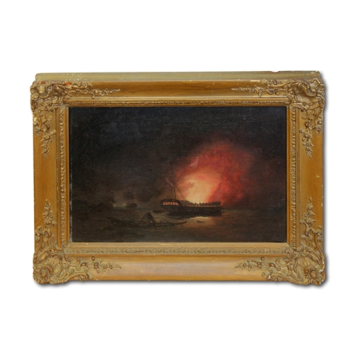 14 - Attributed to Thomas Butterworth (British, 1768-1828), Burning the hulkoil on canvas, unsigned, 19th... 