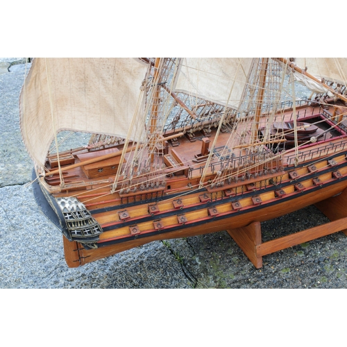 37 - A wooden model of the French 74-gun Téméraire-class ship of the line 'Superbe', 147cm long x approx.... 