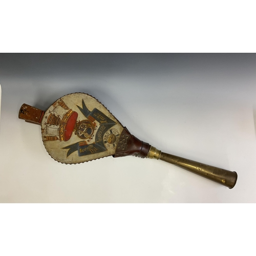 38 - A rare pair of 18th / 19th century foghorn bellows hand painted to one side with crown and motto etc... 