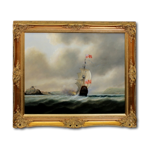 45 - Tim Franklin Ross Thompson (British, b.1951), Man o'war off Castle Cornet, GuernseySigned, oil on ca... 