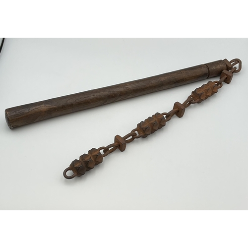 73 - WW1 Imperial German Trench Fighting Flail, handle length 49cm., chain 42.5cm.* As used by the notori... 