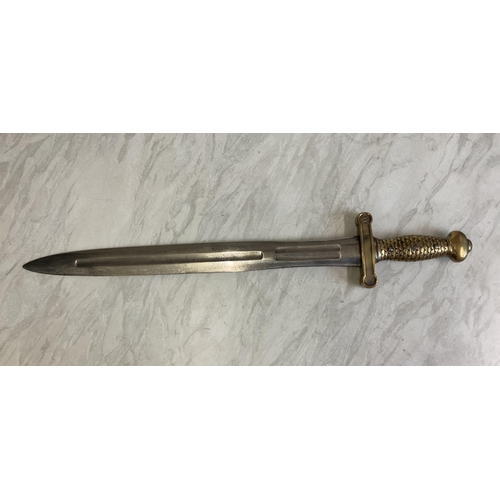 76 - French 1816 Foot Artillery or Bandsmans sidearm, all brass hilt, grip with stepped scale pattern, cr... 
