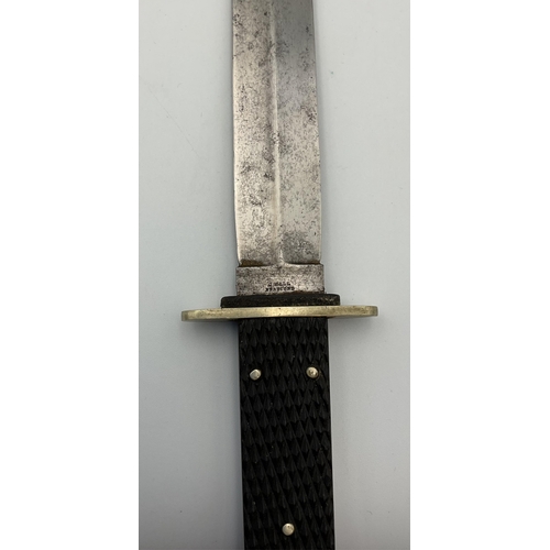 79 - A Victorian hunting knife by J. Hall (Bradford), 17.5 steel blade, two piece chequered grip, overall... 