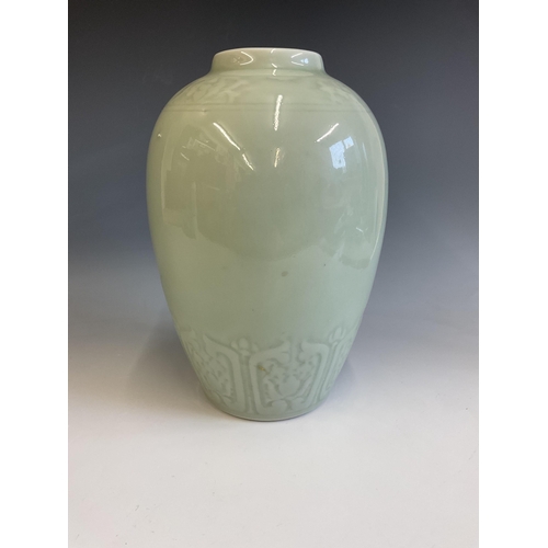 20 - A Chinese celadon glazed porcelain vase (drilled) for lamp base, 26cm.