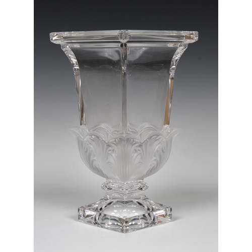 88 - An Art Deco style lead crystal vase, of square form and acanthus ornament, unmarked, 16.2 x 16.2cm. ... 