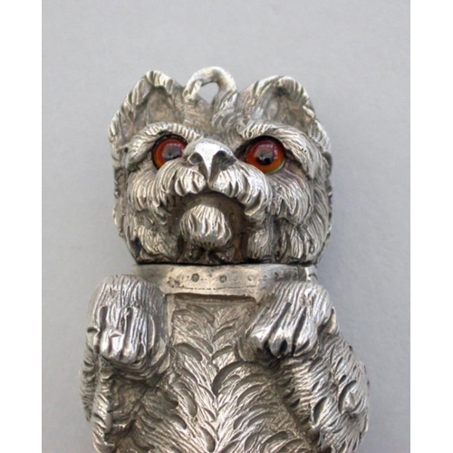 18 - An extremely rare and unusual Victorian novelty cast silver scent atomiser in the form of an excited... 