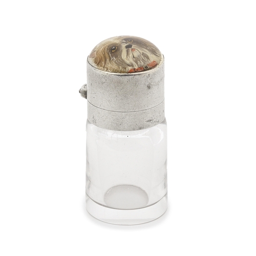 19 - A Victorian silver mounted Essex Crystal 'dog portrait' ( Yorkshire Terrier ?) scent bottle, Sampson... 