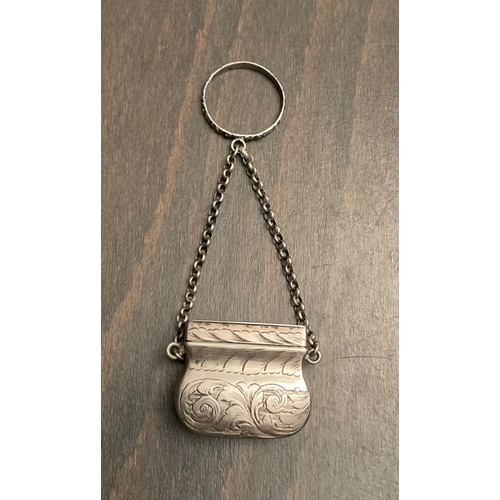 44 - A rare early Victorian novelty silver chatelaine purse / handbag vinaigrette, John Tongue, Birmingha... 