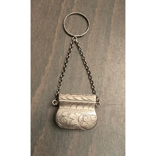 44 - A rare early Victorian novelty silver chatelaine purse / handbag vinaigrette, John Tongue, Birmingha... 