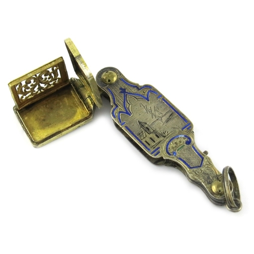 46 - A rare and unusual French silver gilt enamel vinaigrette, Maker's mark of 'FL' in a lozenge, of lorg... 