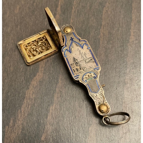 46 - A rare and unusual French silver gilt enamel vinaigrette, Maker's mark of 'FL' in a lozenge, of lorg... 