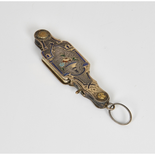 46 - A rare and unusual French silver gilt enamel vinaigrette, Maker's mark of 'FL' in a lozenge, of lorg... 