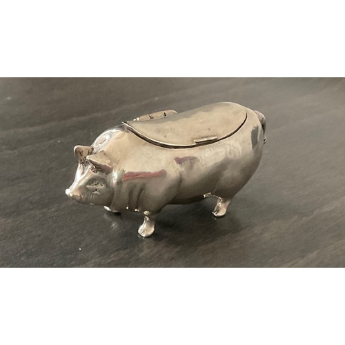 53 - A rare Victorian period novelty silver pig snuff box, London import marks for David Bridge, 1895, mo... 