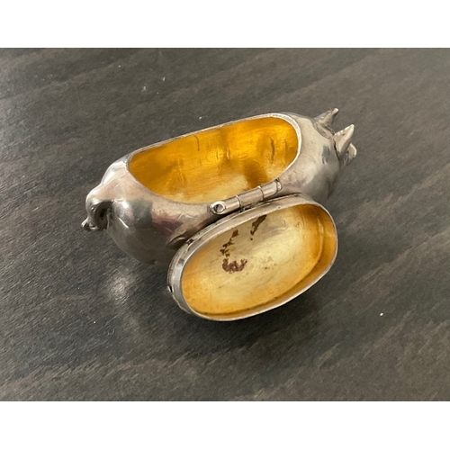 53 - A rare Victorian period novelty silver pig snuff box, London import marks for David Bridge, 1895, mo... 